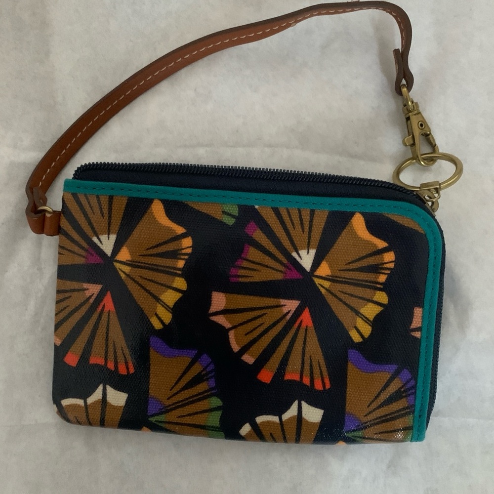Fossil Keyper Canvas Pencil Shaving Ginkgo Print Zip Wristlet Wallet - Picture 2 of 10